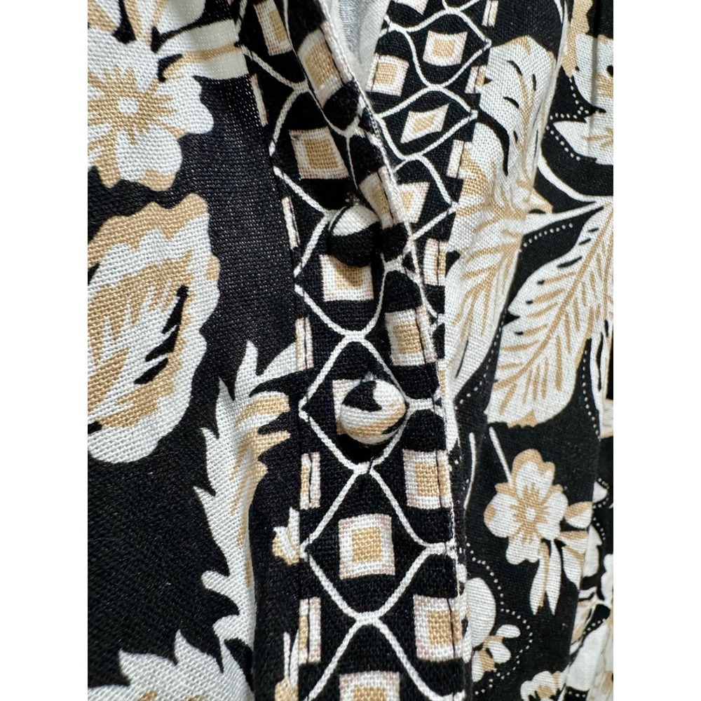 Hester & Orchard Linen Blend Floral Button Up Shirt Black Tan XL Short Sleeve - Picture 4 of 4